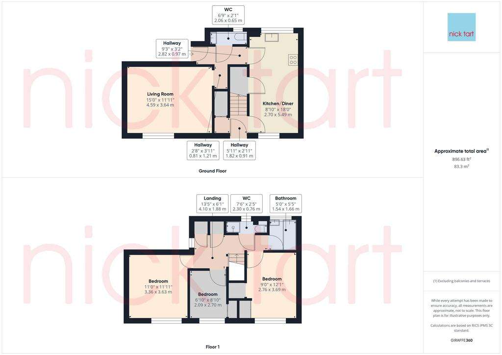 3 bedroom terraced house for sale - floorplan