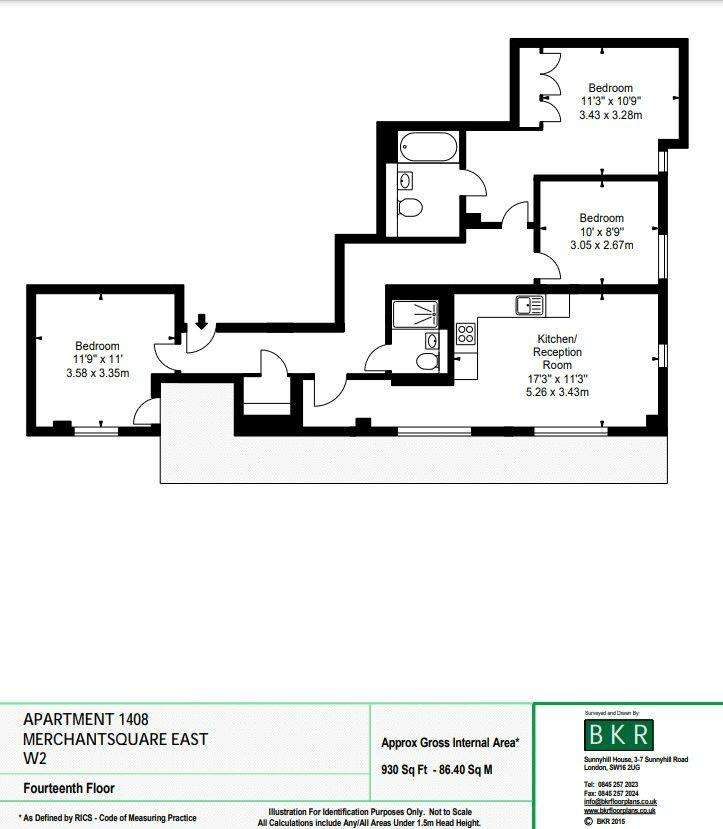 3 bedroom flat to rent - floorplan