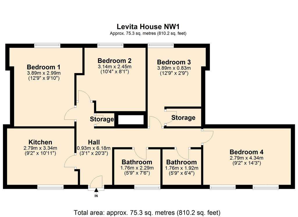 3 bedroom flat to rent - floorplan