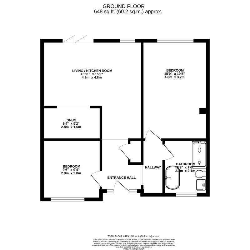 2 bedroom semi-detached bungalow for sale - floorplan