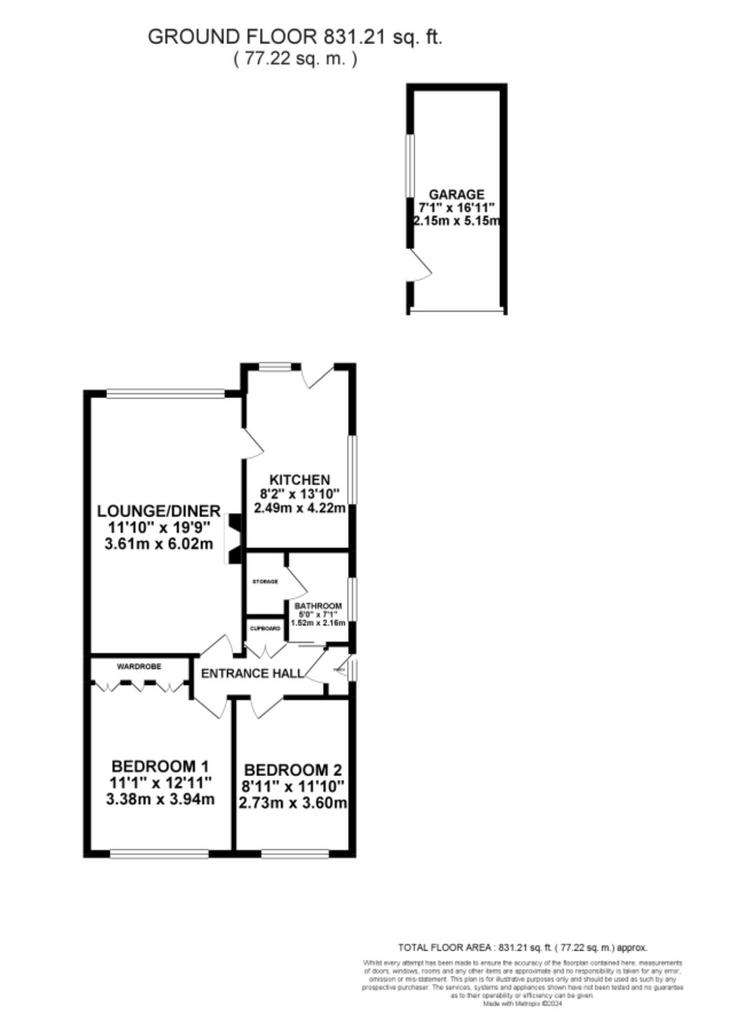 2 bedroom semi-detached bungalow for sale - floorplan