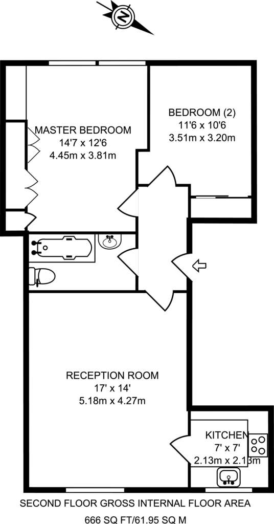 2 bedroom flat to rent - floorplan