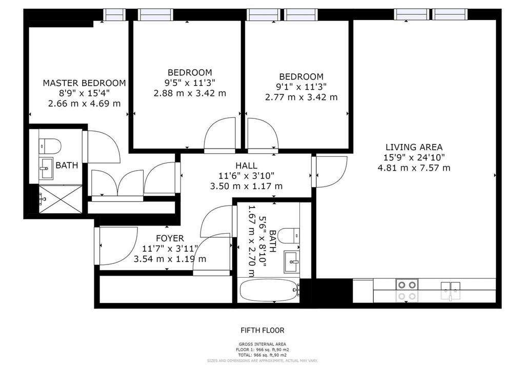 3 bedroom flat to rent - floorplan