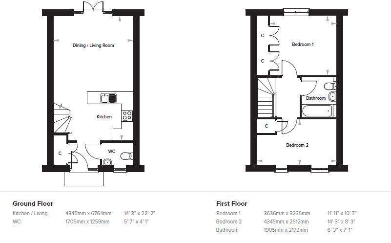 2 bedroom terraced house for sale - floorplan