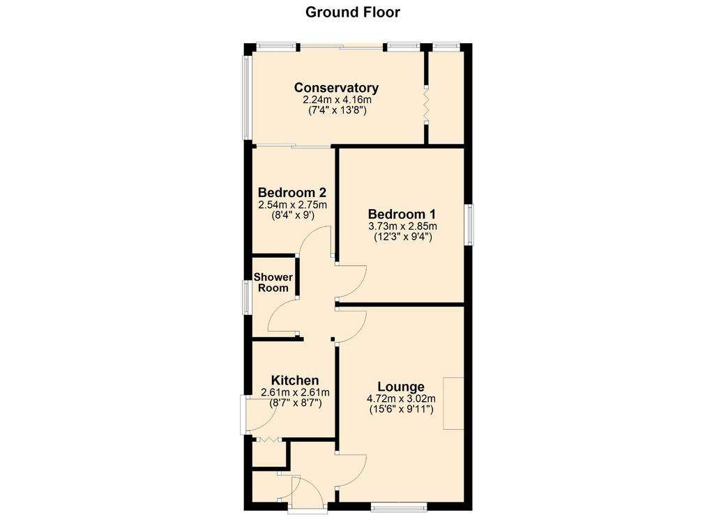 2 bedroom semi-detached bungalow for sale - floorplan