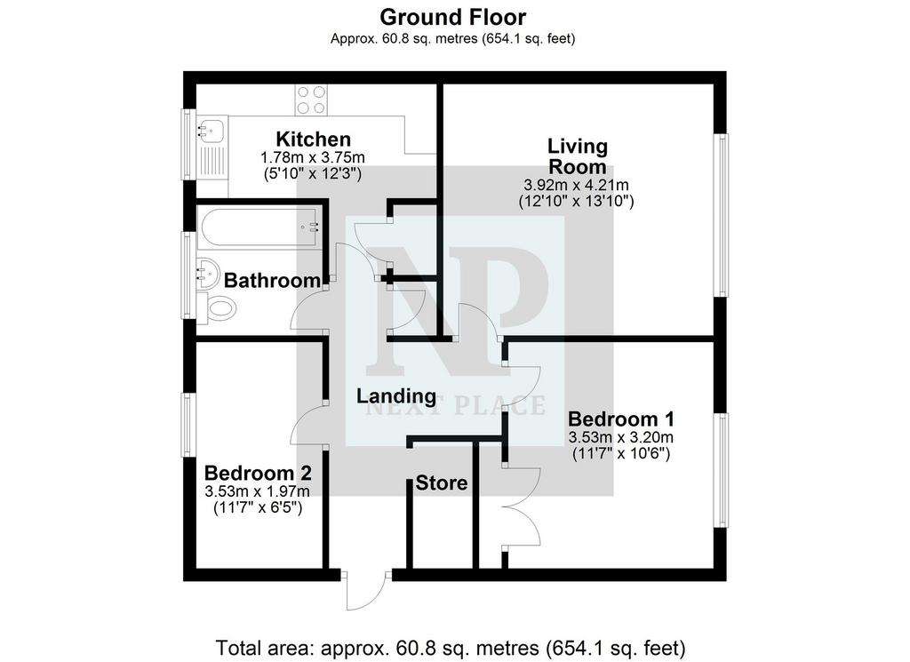 2 bedroom flat to rent - floorplan