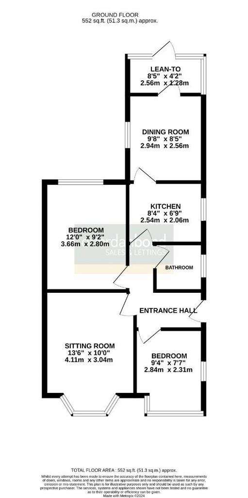 2 bedroom semi-detached bungalow for sale - floorplan