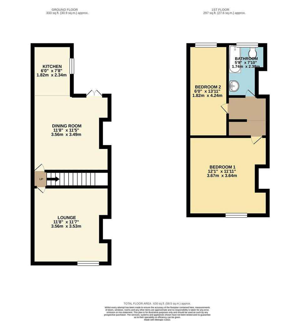 2 bedroom terraced house to rent - floorplan