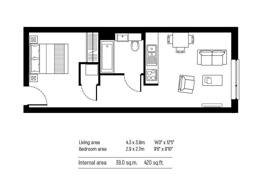 Studio flat to rent - floorplan