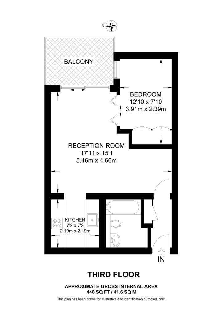 1 bedroom flat to rent - floorplan