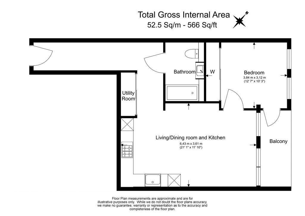 1 bedroom flat to rent - floorplan