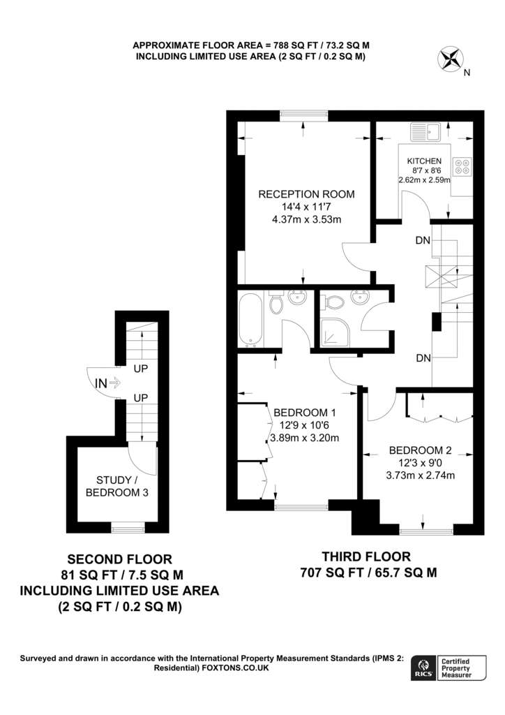 3 bedroom flat to rent - floorplan