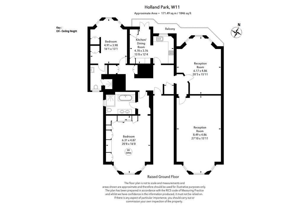 3 bedroom flat to rent - floorplan