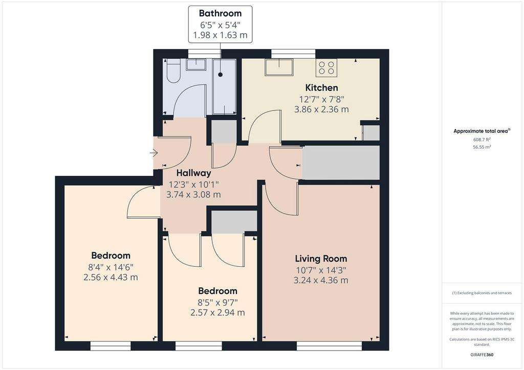 2 bedroom flat to rent - floorplan