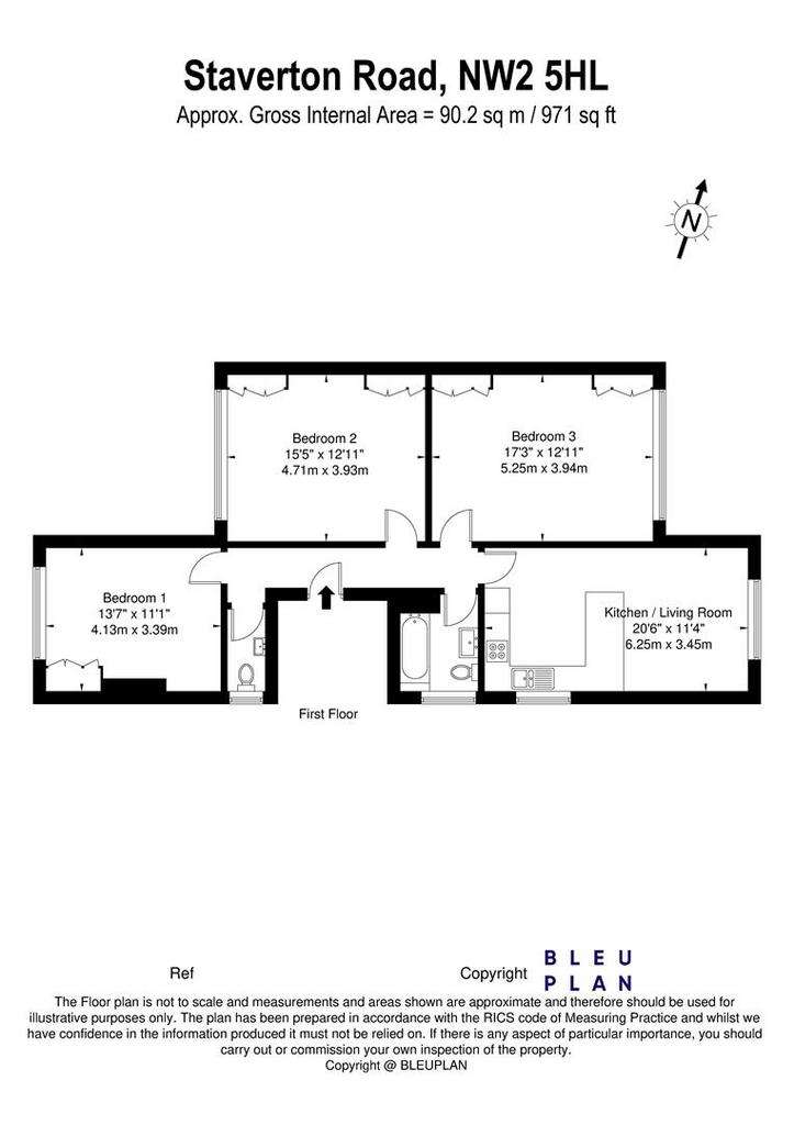 3 bedroom flat to rent - floorplan