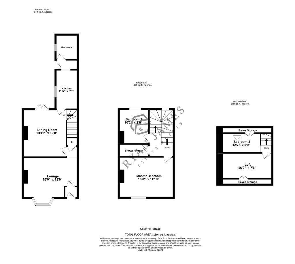 3 bedroom terraced house for sale - floorplan