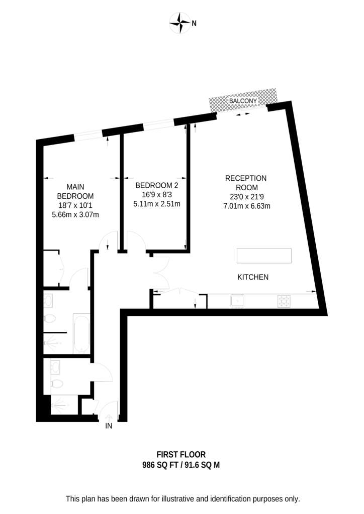 2 bedroom flat to rent - floorplan