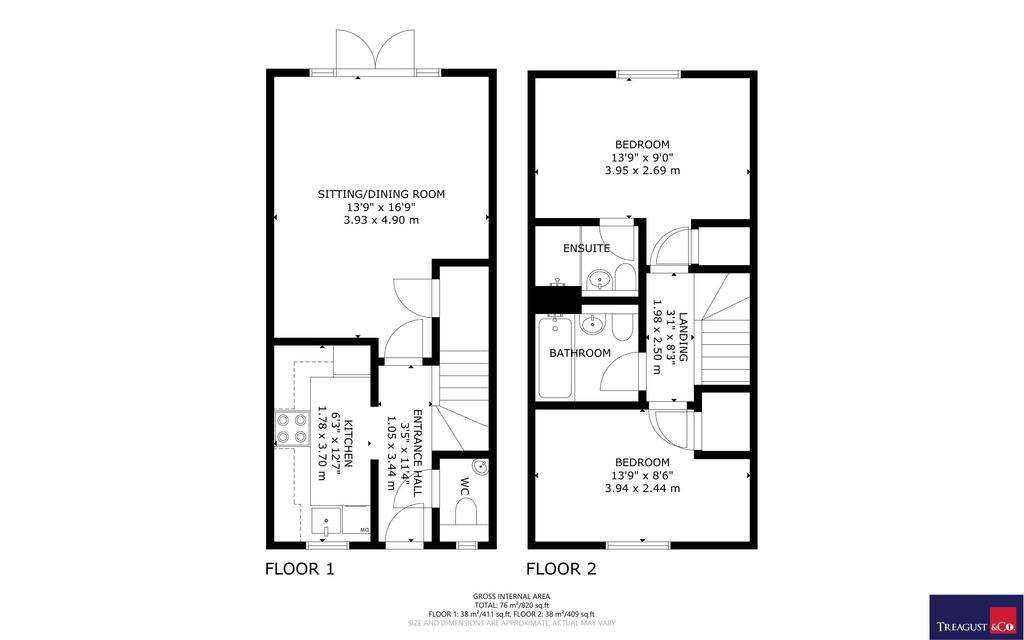 2 bedroom end of terrace house for sale - floorplan