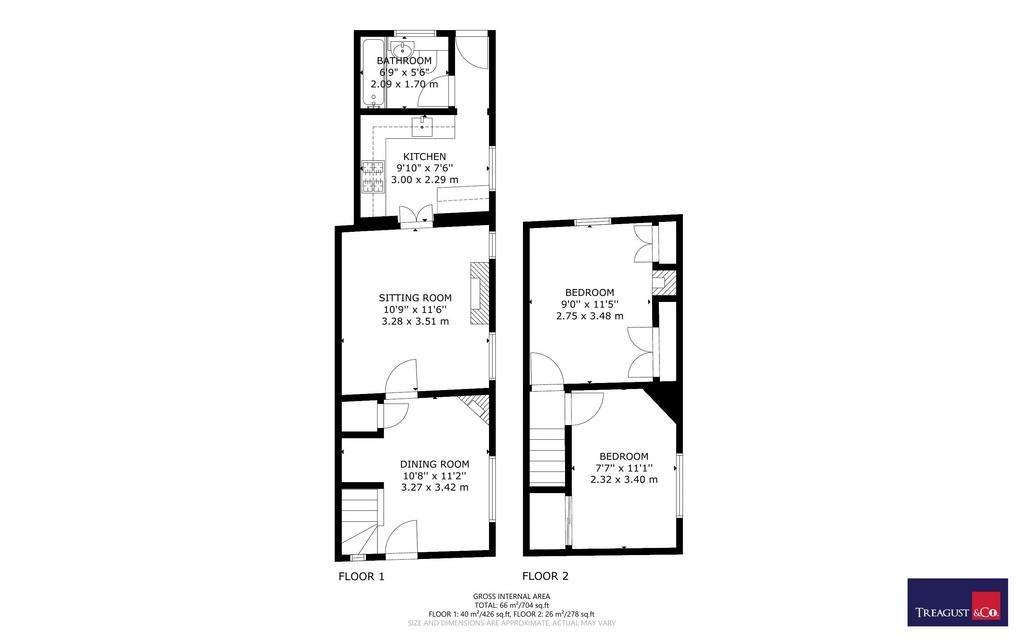 2 bedroom end of terrace house for sale - floorplan