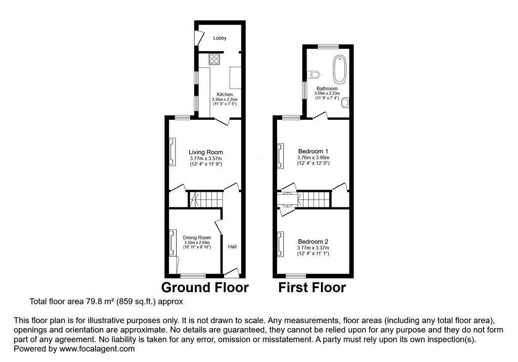 2 bedroom end of terrace house for sale - floorplan