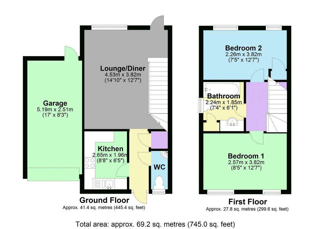 2 bedroom semi-detached house for sale - floorplan