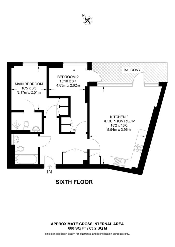 2 bedroom flat to rent - floorplan