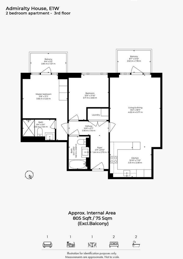 2 bedroom flat to rent - floorplan