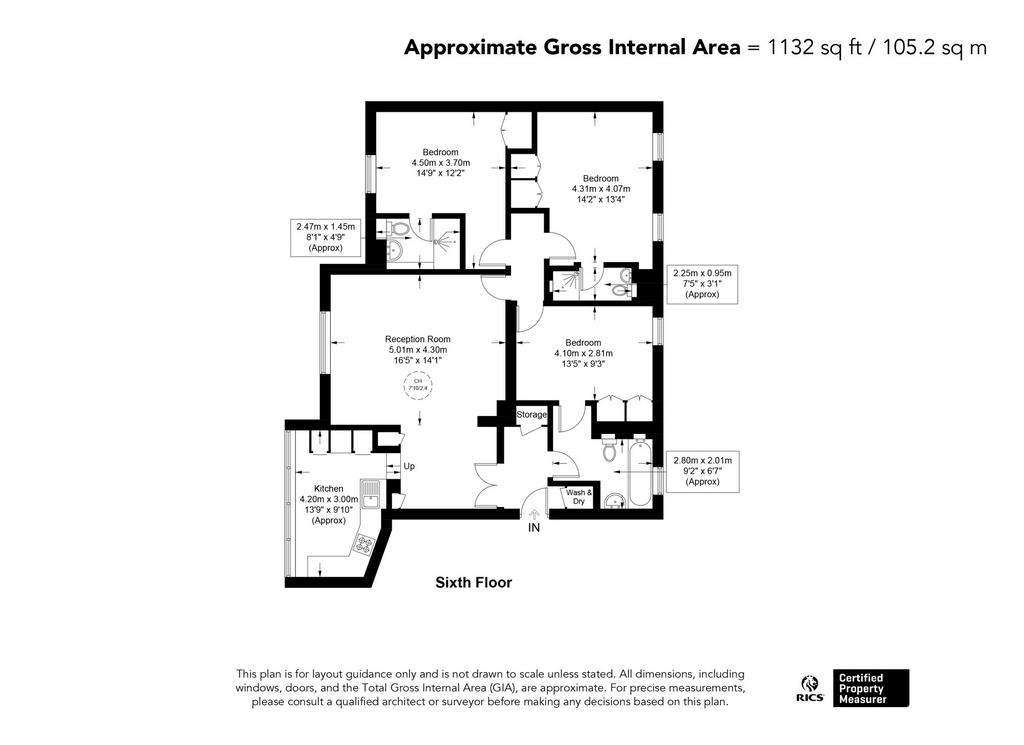 3 bedroom flat to rent - floorplan