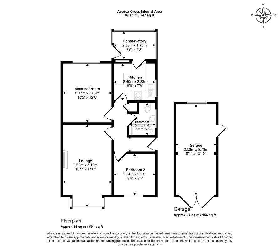 2 bedroom bungalow for sale - floorplan