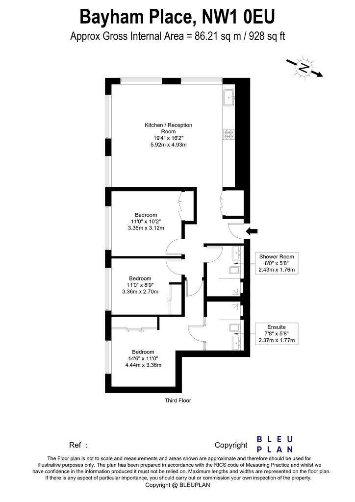 3 bedroom flat to rent - floorplan