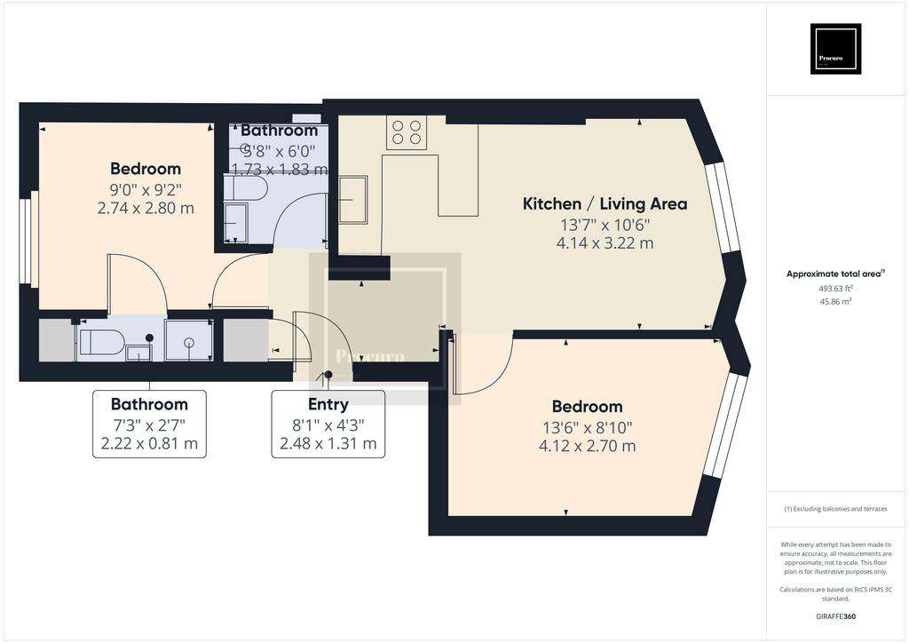 2 bedroom flat to rent - floorplan