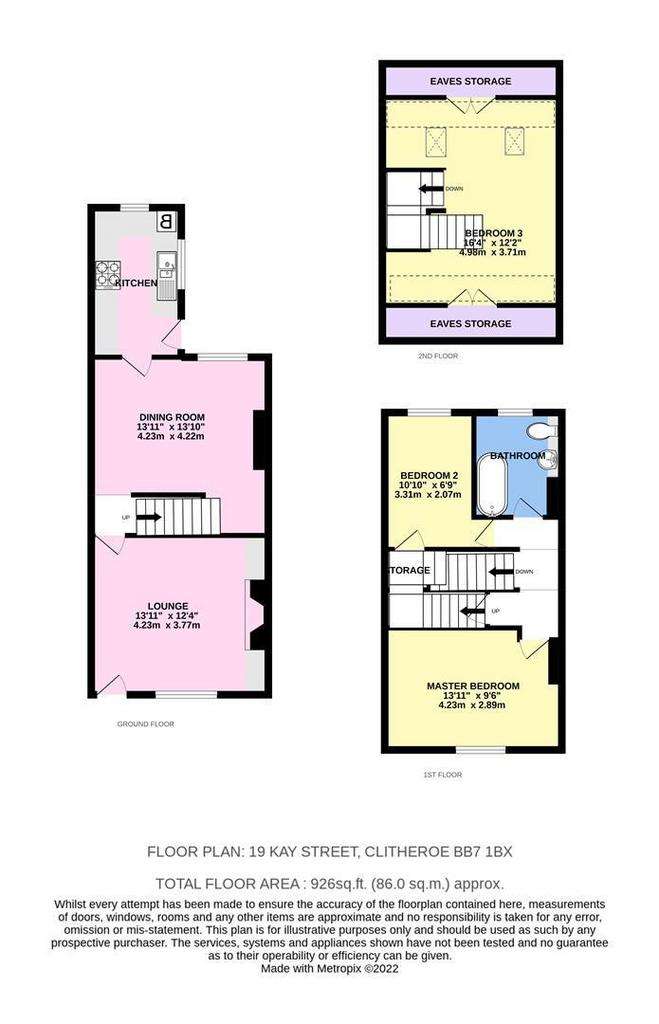 3 bedroom terraced house for sale - floorplan