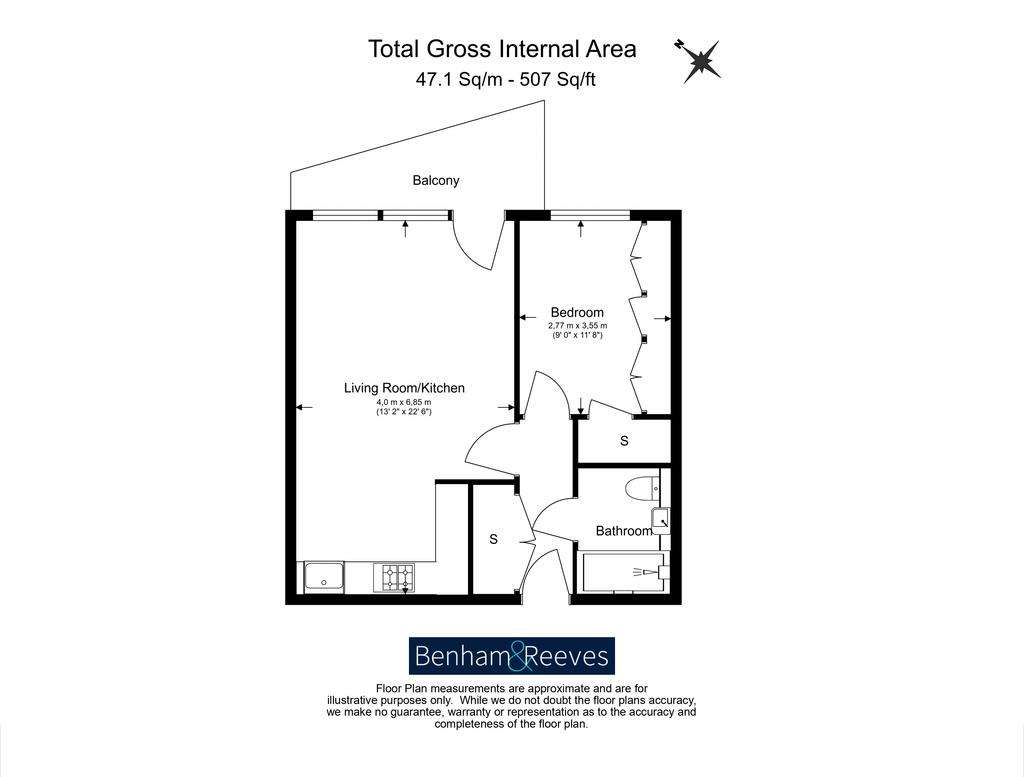 1 bedroom flat to rent - floorplan