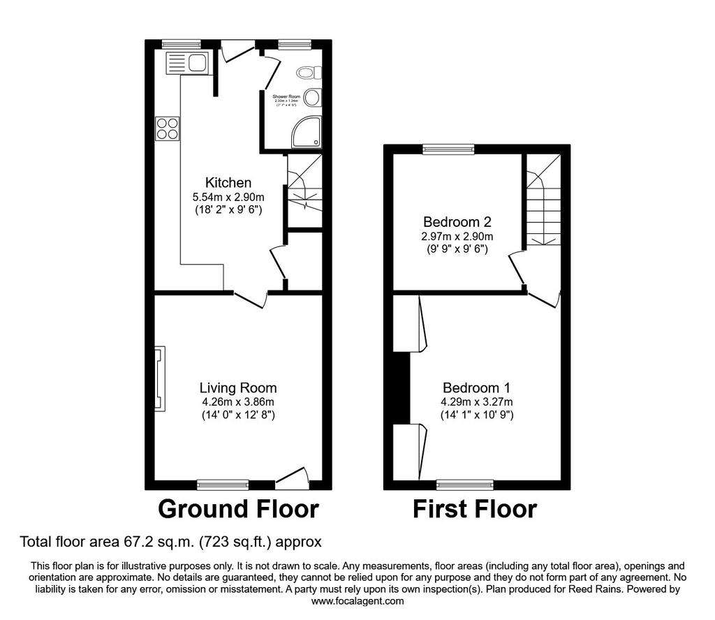 2 bedroom terraced house to rent - floorplan