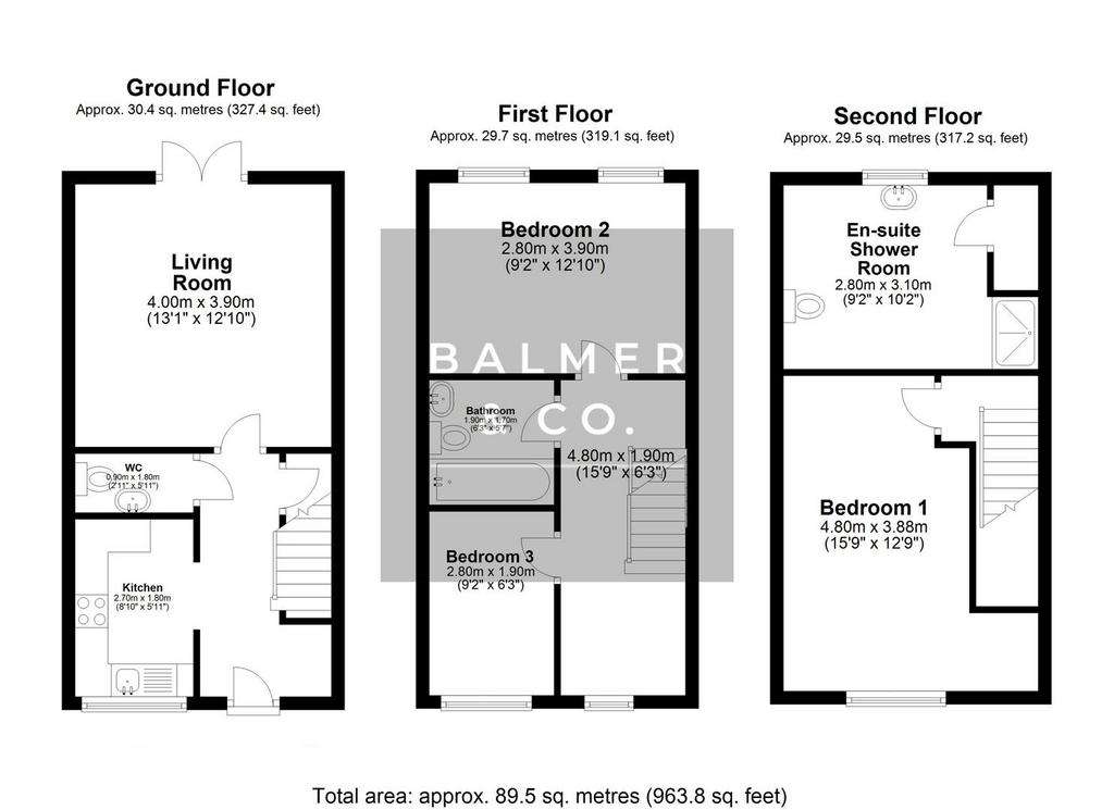 3 bedroom town house for sale - floorplan