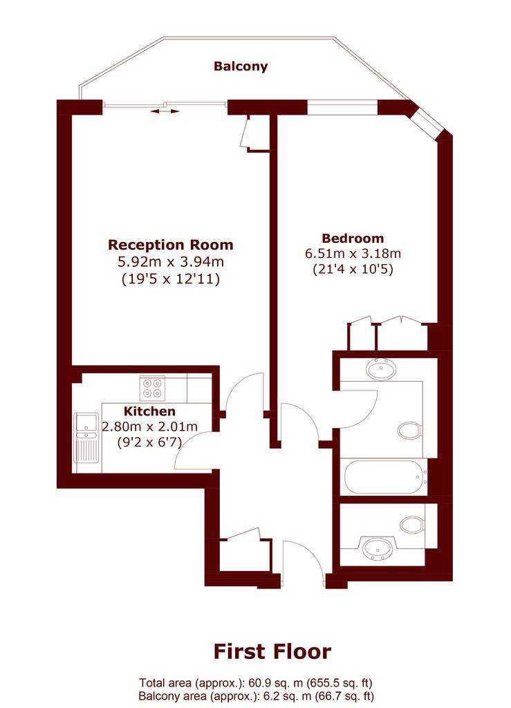 1 bedroom flat to rent - floorplan