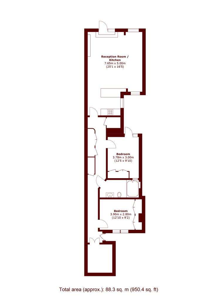 2 bedroom flat to rent - floorplan