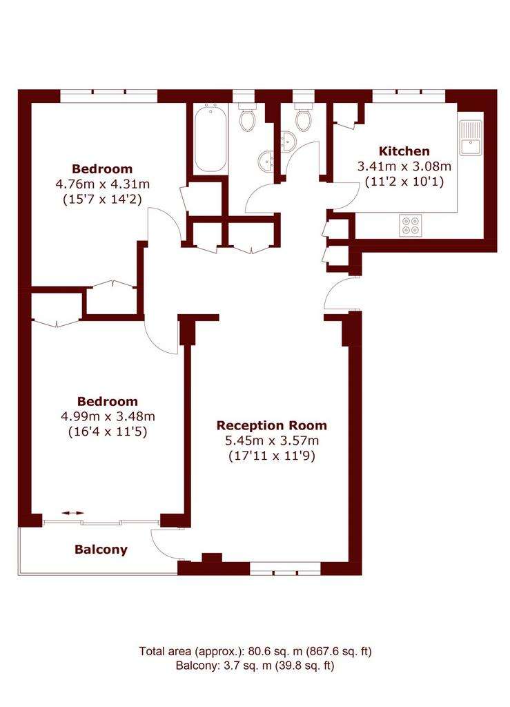 2 bedroom flat to rent - floorplan