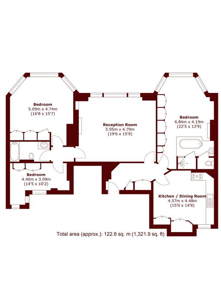 3 bedroom flat to rent - floorplan