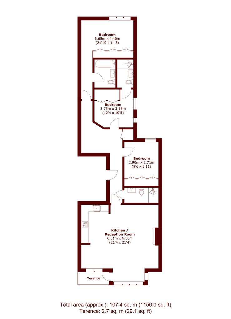 3 bedroom flat to rent - floorplan