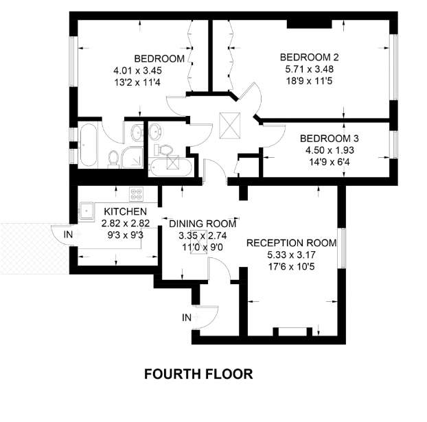 3 bedroom flat to rent - floorplan