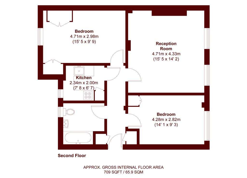 2 bedroom flat to rent - floorplan