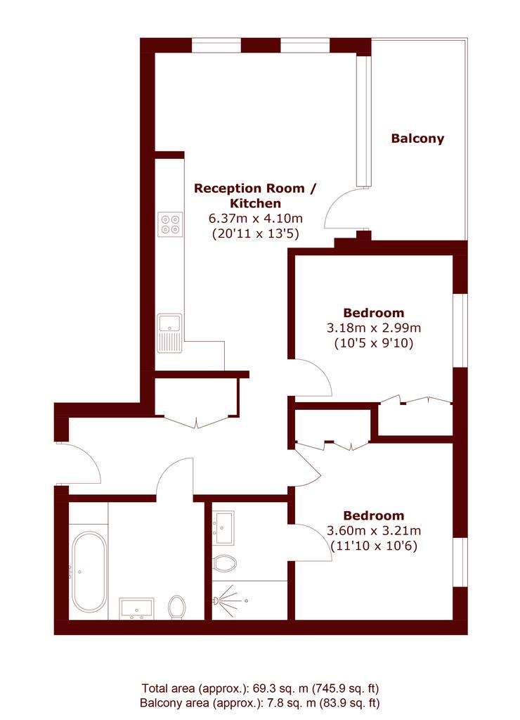 2 bedroom flat to rent - floorplan