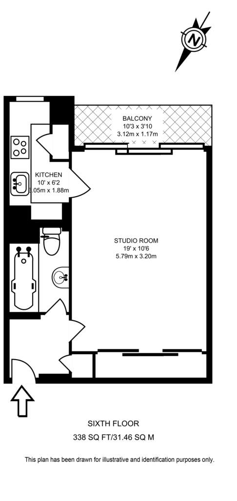 Studio flat to rent - floorplan