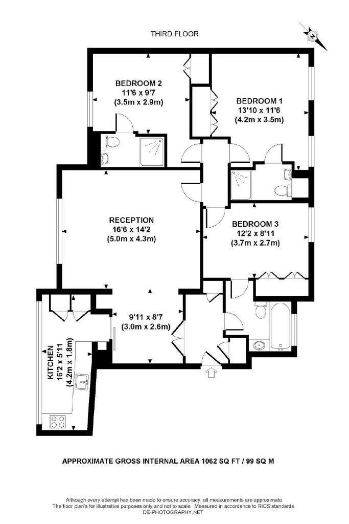 3 bedroom flat to rent - floorplan