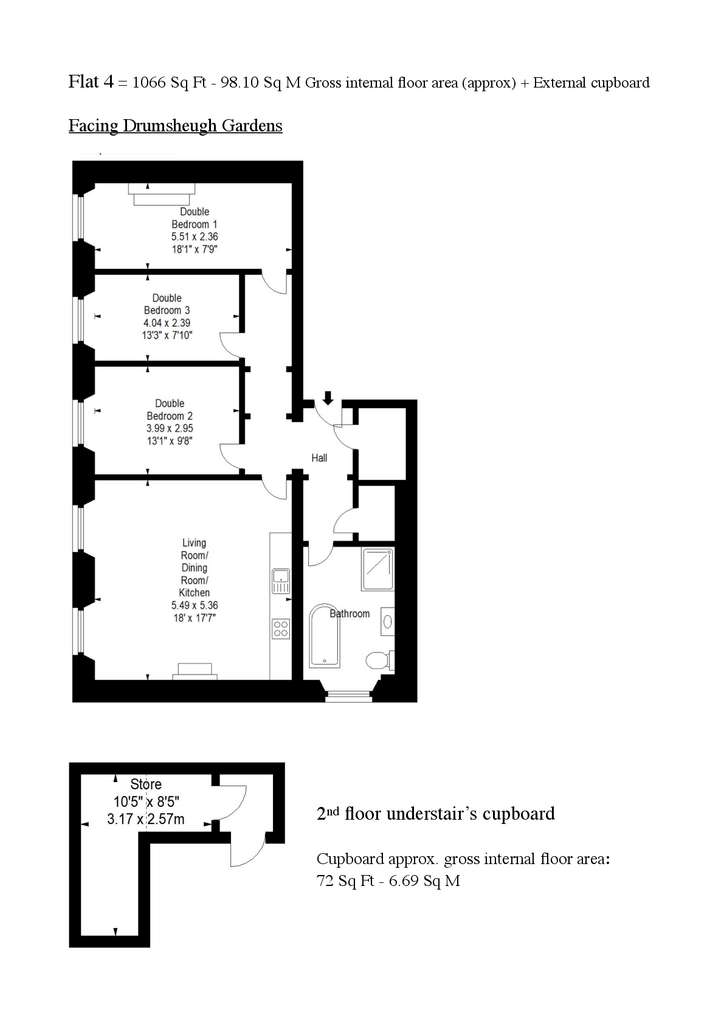 3 bedroom flat for sale - floorplan