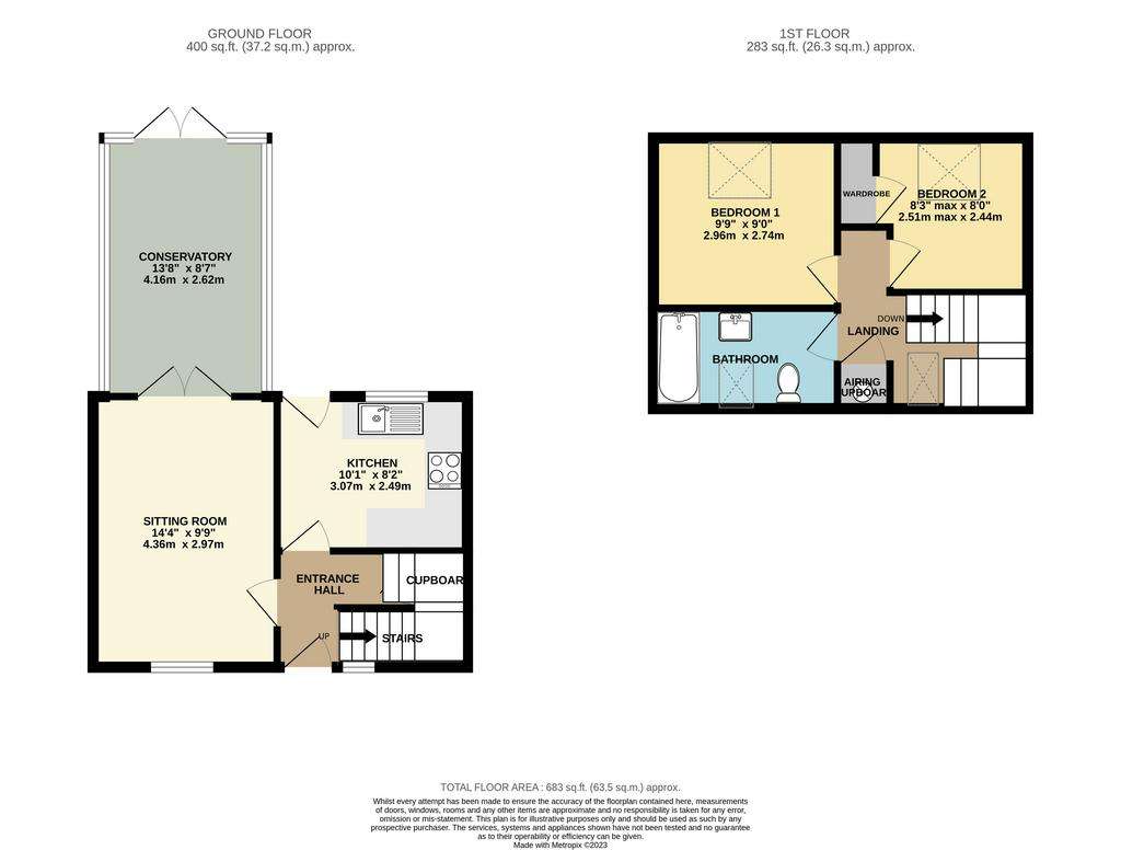 2 bedroom terraced house for sale - floorplan