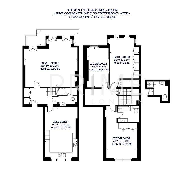 3 bedroom flat to rent - floorplan