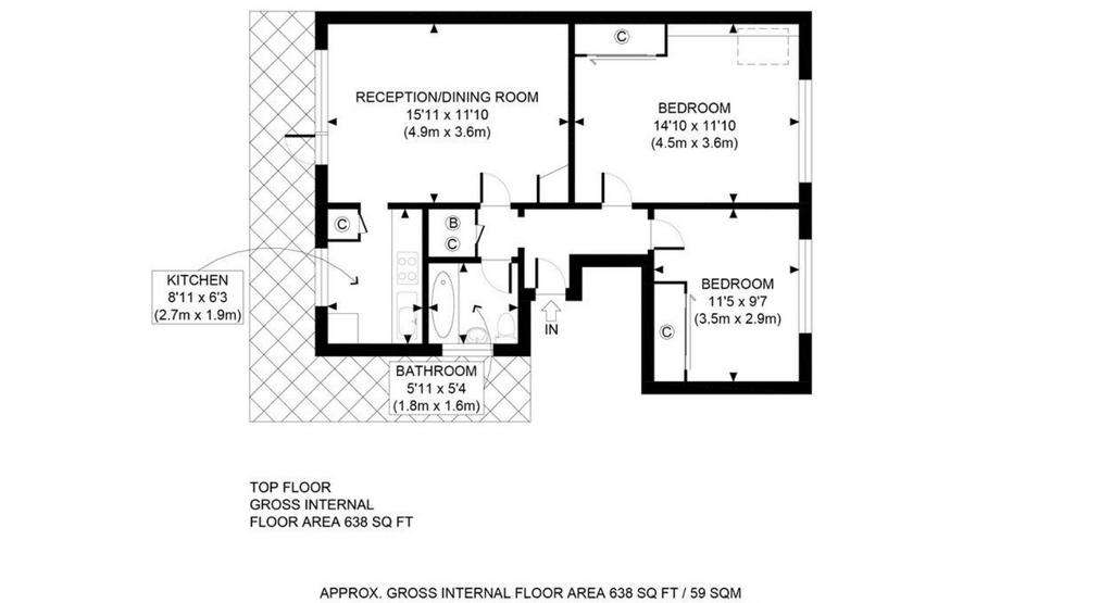 2 bedroom flat to rent - floorplan