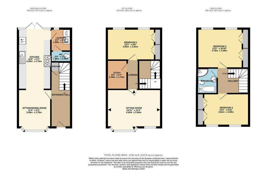 3 bedroom town house to rent - floorplan